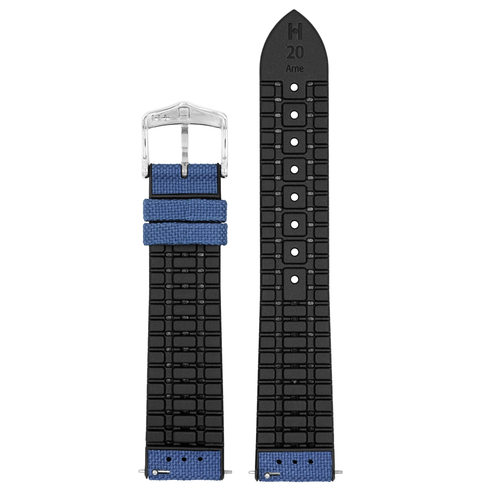 Hirsch Arne Performance Recycled Watch Strap Blue PET / Black Rubber