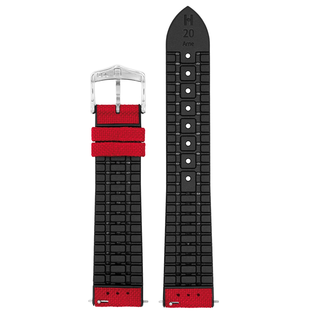 Hirsch Arne Performance Recycled Watch Strap Red PET / Black Rubber