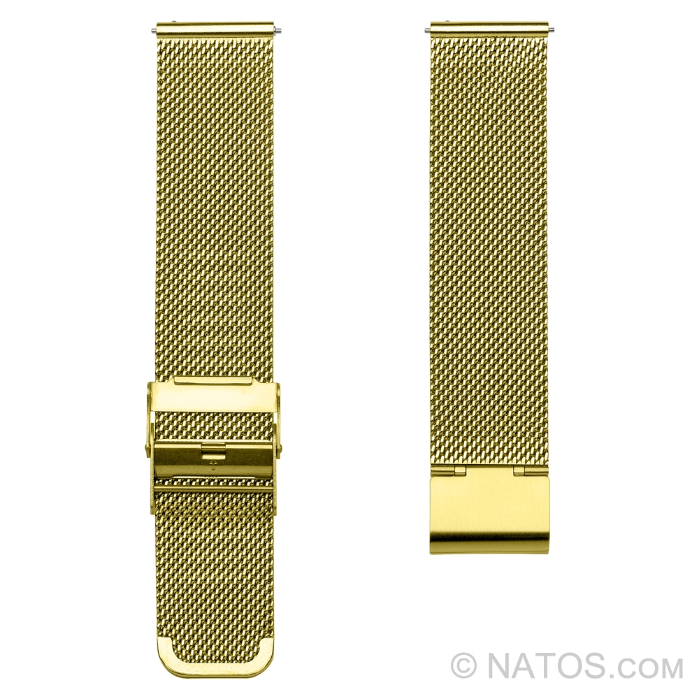 Mesh Milanese Watch Bracelet 0.6 Finely Woven Gold Steel - Safety Clip