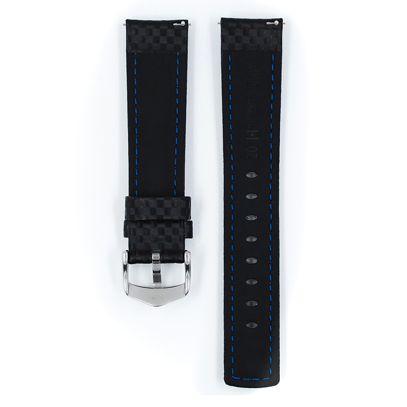 Hirsch Carbon Watch Band 100 m Water-Resistant Black with White Stitching