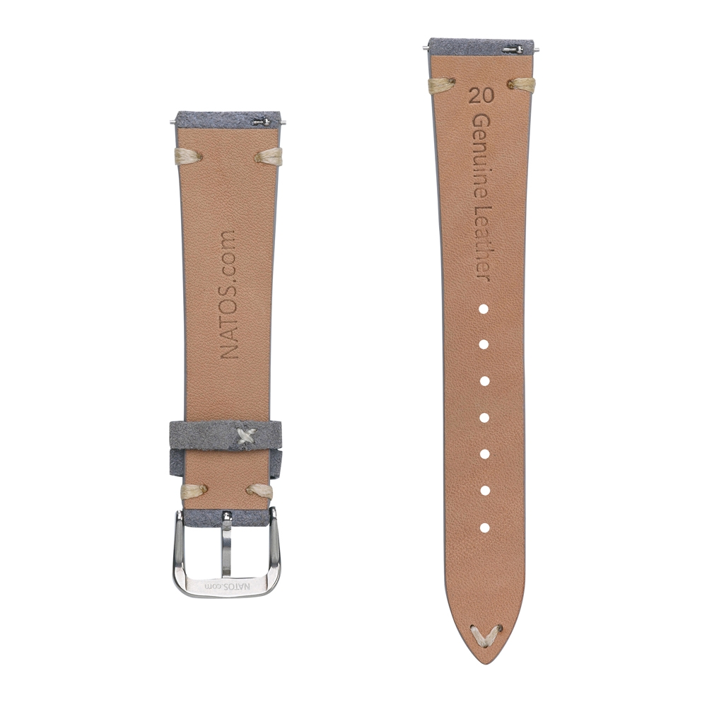 Suede Leather Vintage V-Stitch Watch Strap Gray