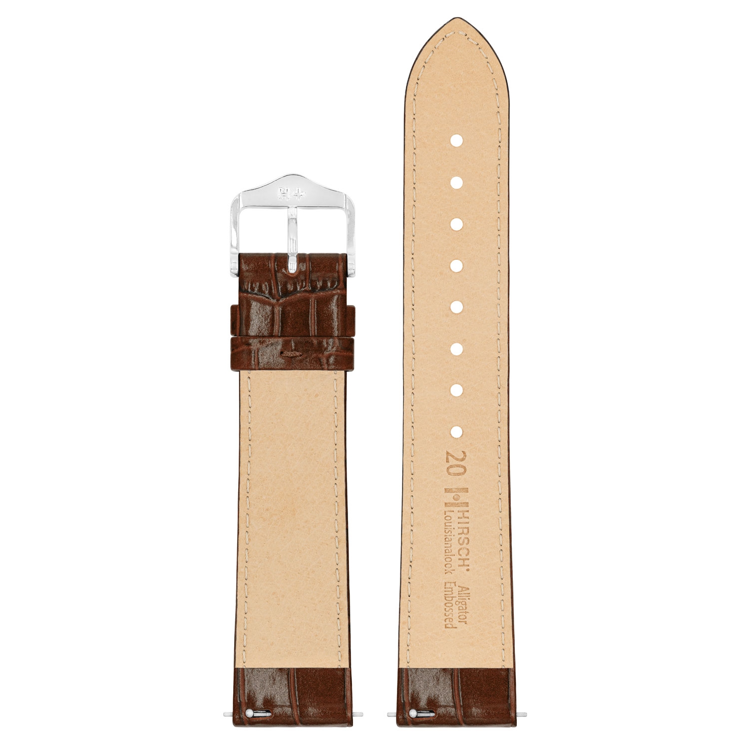 Hirsch Louisianalook Alligatorprint Watchband Shiny Brown