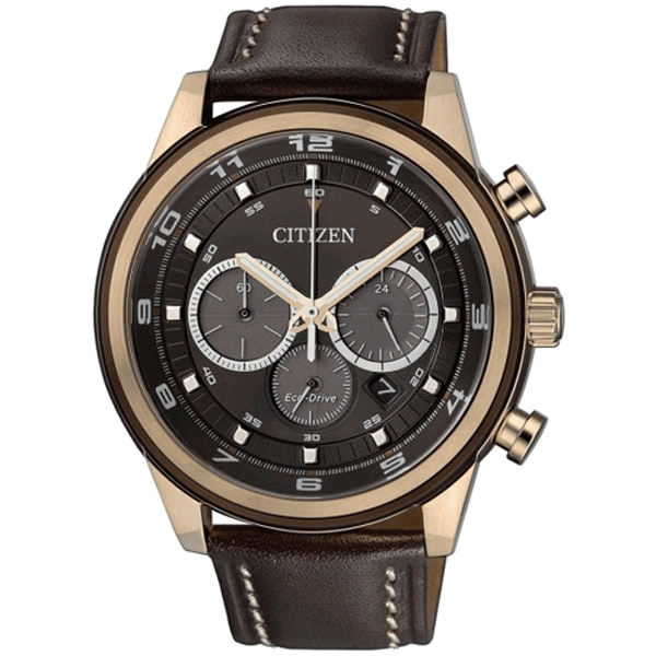Citizen Eco-Drive Chronograph CA4037-01W Watch Strap Dark Brown 22mm