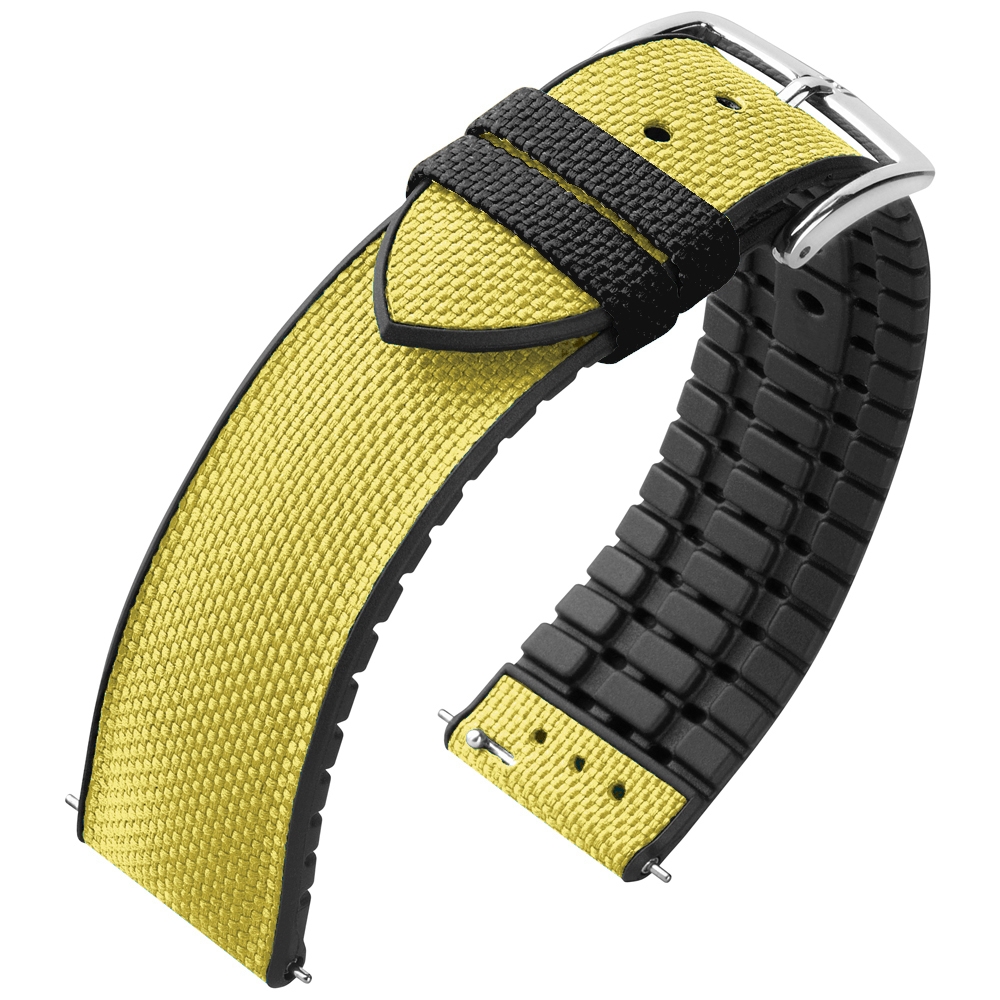 Hirsch Arne Performance Recycled Watch Strap Yellow PET / Black Rubber