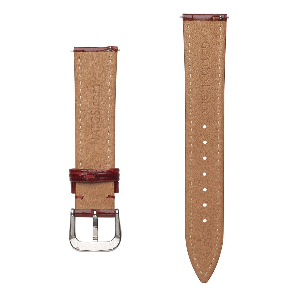 Calf Skin Crocograin Watch Strap Shiny Bordeaux