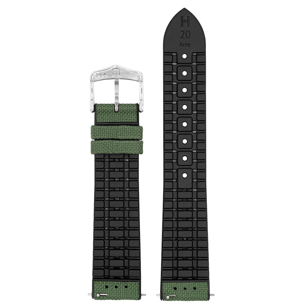 Hirsch Arne Performance Recycled Watch Strap Dark Green Seaqual® PET / Black Rubber