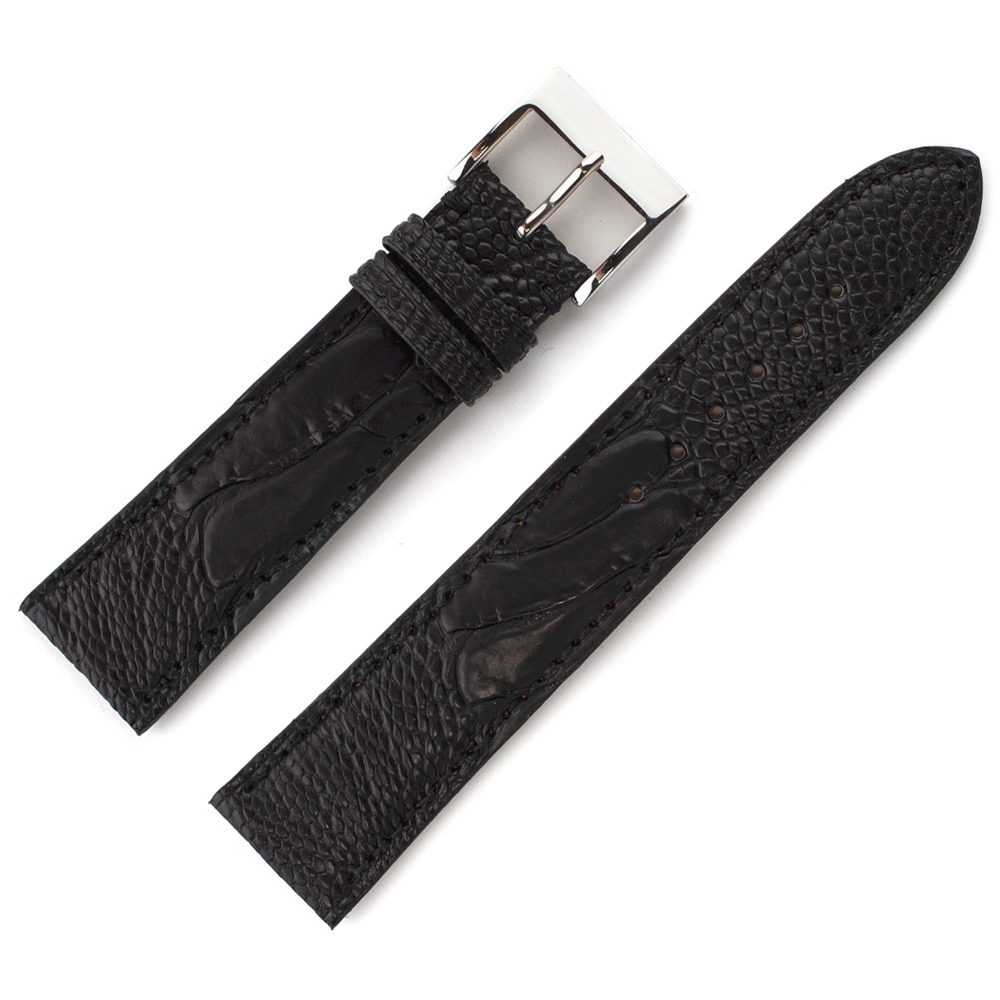 LIC Gallanto Ostrich Leg Leather Watch Strap Matte Black