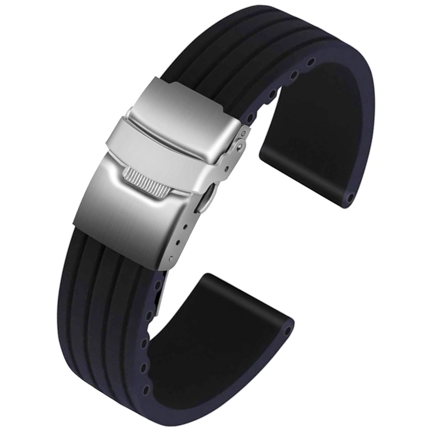 Silicone Rubber Watch Strap with Folding Clasp - Black