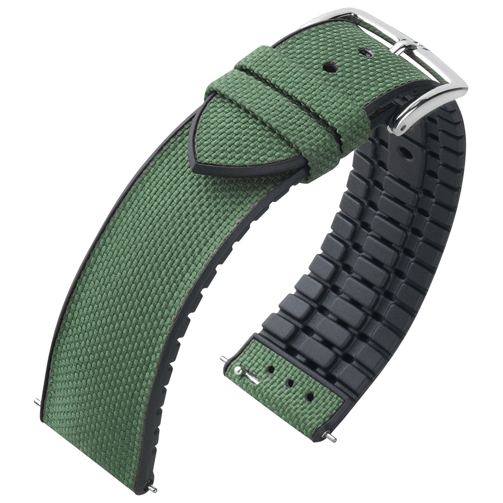 Hirsch Arne Performance Recycled Watch Strap Dark Green Seaqual® PET / Black Rubber