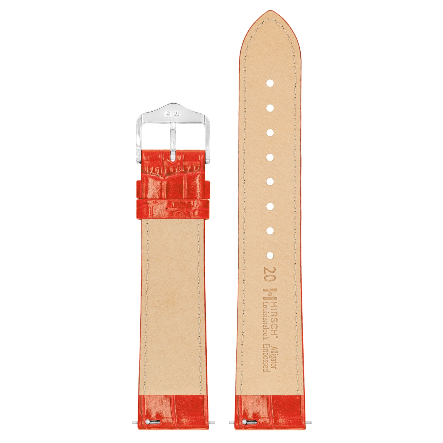 Hirsch Louisianalook Alligatorprint Watch Strap Shiny Red