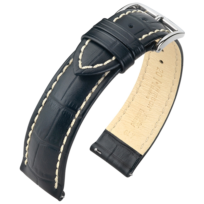 Hirsch Modena Calfskin Watchband Alligatorgrain Black